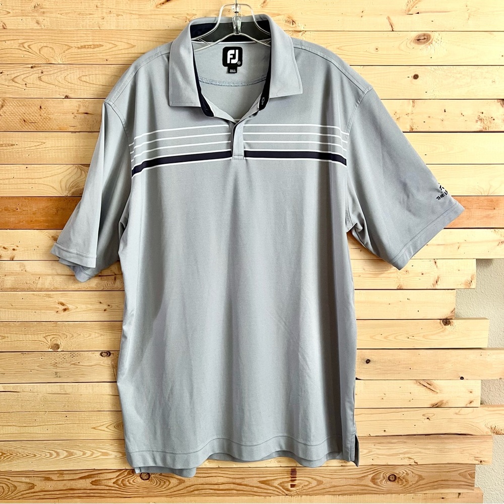 FOOTJOY Gray White striped Short Sleeve Polo Mens Shirt Big Size 2XL